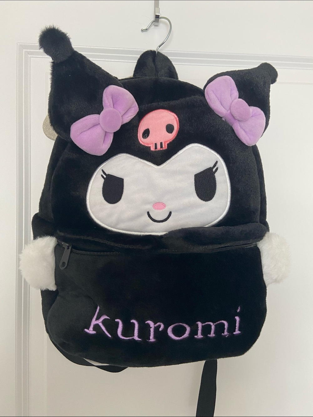Plush Kids Backpack - Black with Purple Accents